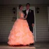 2020 New Stock Coral Ball Gown Quinceanera Dresses Sweetheart with Organza Crystal Beading Sweet 16 Dresses Quinceanera Gowns QA643