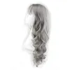 WoodFestival grey wig with neat bangs long curly synthetic natural wavy wigs grandmother gray hair women3723387