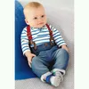 2015 Baby Boys Listrado Denim Suspender Jumpsuits Suits 2pcs Conjuntos (Tshirt + Jeans) Meninos Tracksuits Roupas Infantias Crianças Cy132