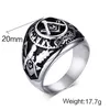 Charming Popular Men's Classical Casting Biker Silver&Black Stainless Steel Masonic symbols Ring High Quality Jewelry XMAS Gifts
