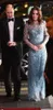 Kate Middleton Nello stesso stile Crystal Long Abito da sera azzurro gioiello a bio traspare a maniche lunghe abiti da ballo lunghe lungometra