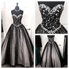 Robe en tulle noir scintillant pas cher haute qualité cristaux bling dentelle perlée étage longueur corset robes de bal robes de soirée gothiques 2020