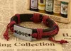 2015 latest version punk style 100% genuine leather bracelet alloy LOVE Couple Hemp rope adjustable bracelet 20pcs/lot