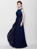 Dark Navy Mother of the Bride Dress Floor-length Sleeveless Chiffon and Lace Scoop Neck Mother's Dresses