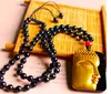 Vergoldeter Buddha Anhänger natürlicher Obsidian Kristallschmuck Halskette Halskette Buddha