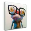 Handgemalte Tiermalerei auf Leinwand Happy Frog mit Brille Kunst für Sofa Wanddekoration oder in Kinderzimmer 1pc