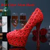 Doux rose et rouge dentelle fleur robe de mariée chaussures strass talons hauts dames chaussures d'été Pluse taille 34-43 chaussures de demoiselle d'honneur