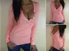 Nouveau 2016 hiver automne femme dame multicolore bouton serré poitrine t-shirt mode femmes à manches longues t-shirt body