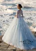 Exquisite eisblaue Ballkleid-Brautkleider 2020 mit langen Ärmeln, Vintage-Spitze, Pailletten, Perlen, Übergröße, arabisch-türkische Land-Brautkleider