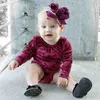 Infant Baby Girl Flannel Romper Warm Long Sleeve Velvet Jumpsuit Toddler Kids Clothes Wine Red Baby Romper 2018 Spring Autumn Girls Clothing