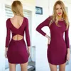 Hot Sale Bandage Bodycon Dress Outfit Cross Back Long Sleeve Wine Red Bodysuit Sexy Women Club Casual Bandage Dresses E86 Free Shipping