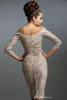 2019 moeder off bruid jurken off shoulder full lace lange mouwen knielengte bruiloft gasten jurk plus size moeder van de bruidjurken