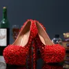 Белые и красные цветочные высокие каблуки свадебные свадебные туфли обувь хрустальные женские вечеринки выпускные женщины красивые круглые туфли на ногах 252