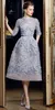 Gorąca Sprzedaż Połowa Rękaw Krótkie sukienki 3d Kwiatowe Aplikacje z Frezowanie Perły Party Dresses Dla Kobiet Organza Ellie Saab Formalne sukienki