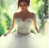 Uzun Kollu Gelinlik ile Rhinestones Bahar Quinceanera Elbiseler Kristaller Vintage Gelinlikler Backless Balo Gelinlik