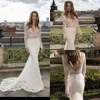 Manga larga Berta sirena vestidos de novia de encaje completo cristal sin respaldo Vestido De Noiva vestidos de novia sexy cuello en V profundo Robe De Mariee279S