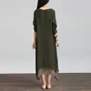 Venda por atacado-quente venda 2015 outono mulheres de algodão linho vintage vestido senhoras o pescoço manga cheia casual solteiro boho long maxi vestidos vestidos