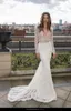 Long Sleeve Berta Mermaid Wedding Dresses Full Lace Crystal Backless Vestido De Noiva Bridal Gowns Sexy Deep V Neck Robe De Mariee302B