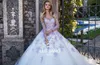 Charming Lavender Illusion Bodices A Line Wedding Dresses 2018 Sheer Neck Long Sleeves Lace Appliqued Beach Bridal Gowns Custom Made