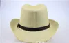 New Summer Solid Straw Hat with leather Belt Designer Cowboy Panama Hat Cap 6pcs/lot Free Shipping