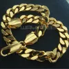 Mens kvinna 18k gul guld gf curb ringar länk kedja fast armband bangle b152