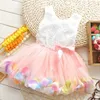 Summer Toddler Girls Dress Rose Flower Colorful petals Gauze Baby Tutu Dresses Sleeveless Kids Vest Princess Dress 2015 Costumes TR101
