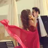 Saoedi-Arabië Lange Trouwjurken Chiffon Applicaties Vestido de Noiva Red Bridal Jurken Backless Off Shoulder Casamento Trouwjurk