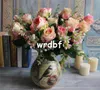 Jedwabna wiosna Rose Bush (12 łodygi / szt.) 47 cm / 18,5 "Długość sztuczne kwiaty róże Loosestrife Pianka Owoce Cherry Petal na ślub CenterPIEC