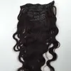 Clip de vague de corps brésilien dans l'extension 7 pièces Clip dans les cheveux humains Remy ondulés couleur de cheveux noirs naturels Clip dans