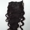 Clip peruano virgen sin procesar en la extensión del pelo de la onda del cuerpo 7pcs / set 120g Conjunto de cabeza completa Cilp peruano en extensiones de cabello humano