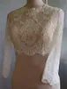 Hot barato bridal envoltores modestos alencon lace cristais mangas compridas casamento noiva bolero vestidos de noiva feito sob encomenda puro laço applique
