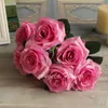 Hela 9 huvuden Bouquet Artificial Silk Decorative Rose Flower For Wedding Party Decoration Bouquet 6 Colors5605892