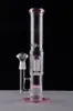 Pink Colorful High Straight Thick Glass Bongs Ice Notches 2 Function Glass Bong Glass Water Pipe Smoking Pipes Dual Perc Hookahs 18 mm