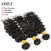 Indian Virgin Włosy Głębokie Fala Z Zamknięciem 8A Nieprzetworzone Kręcone Human Hair Weaves 3 Wiązki i 1pieces Top Koronkowe Zamknięcia Naturalne Czarne Wefts