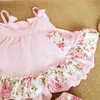 Infant Baby Girls 2pcs Sets Floral Ruffles Tops Shorts Bloomers Kids Girl Polka Dots Outfits Children Clothes Pink Red 12713220910