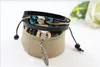 Multilayer Wrap Genuine Leather Bracelets Bangles Strand Beads Charms Bracelets Women Bracelets Gifts Leaf Drops Black