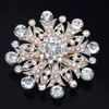 Grote Sneeuwvlok Crystal Bruiloft Broche Nieuwe Sprankelende Duidelijke Oostenrijk Kristallen Bloem Pinnen Broches Goedkope Groothandel Feestjurk Pin Rose Gold