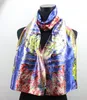 1pcs Blue Garden Pink Fence Scarves Women's Fashion Satin Oil Painting Long Wrap Shawl Beach Silk Scarf 160X50cm