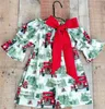 Baby Girls Christmas Dresses for Girls Boutique Baby Clothing Tree Car Printed Flower Girl Dress Ruffle Sleeve Kids Dress Baby Girls Clothes