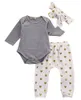 Newborn Baby Girls Clothes Long Sleeve Cotton Romper Gold Heart Pants Headband 3PCS Outfits Toddler Kids Clothing Set Boutique Girls Set