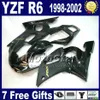 ABS Full Fairing Kit för Yamaha YZF600 YZF R6 1998 1999 2000 2001 2002 YZF-R6 98-02 Vitblå Svart Motorcykel Fairings VB12