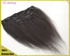 7pcs/set 100% Mongolian Human Remy kinky straight Clip ins natural color 12-26inch virgin human hair extensions G-EASY