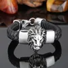 Bijoux pour hommes tête de Lion en acier inoxydable argenté avec Bracelet en cuir noir 20mm284M