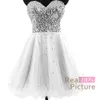 I lager Billiga Homecoming Dresses Gold Black Blue White Pink Sequins Sweetheart A Line Short Cocktail Party Prom Crows 100% Real Image 2019