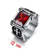 Wysokiej jakości modny Hiphop Red / Black Big Rhinestone Stone Biker Mens Silver Stal nierdzewna Punk