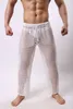 Pantaloni da uomo sexy in rete da uomo Sleep Lounge Pantaloni da uomo solidi trasparenti traspiranti Uomini sexy Gay Wear pantaloni trasparenti casual Nero M-2XL