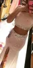 Spring Sparkling Two Pieces Dresses Evening Wear Halter Crystals Beaded Homecoming Dress Mermaid Sexy Split Evening Dresses Cocktail Gown