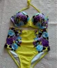 Sexy High Waisted Swimwears National Flower Of China Printed Monokini Push Up Beach Cover Ups Bathing Swimsuit