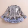 Elbiseler 2017 Popüler Kız Kazak Tutu Elbiseler Çocuklar Kış Örme Prenses Elbiseler Bebek Kız Dantel Moda Elbiseleri 4 Renk