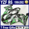 Yamaha YZF600 98-02 Siyah Alevler için Set Kurumlar Kırmızı Fairing Kit YZF R6 YZF-R6 1998 1999 2000 2001 2002 YZF600 VB94